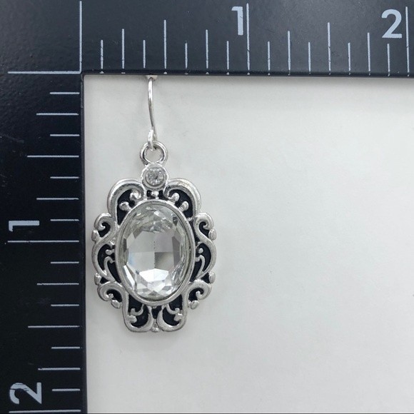 🌼 Designer Inspired Swirl Rhinestone Silver Dangle Earrings - Picture 2 of 2